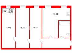 3-комн. кв. 52.7 м² 2/4 этаж