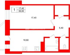 1-комн. кв. 39 м² 7/16 этаж
