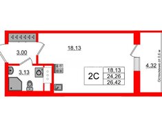 Студия 24.26 м² 8/21 этаж