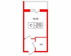Студия 24.7 м² 1/12 этаж