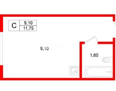 Студия 11.75 м² 1/9 этаж