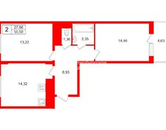 2-комн. кв. 55.5 м² 2/25 этаж