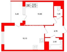 1-комн. кв. 35.7 м² 3/5 этаж