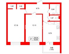 2-комн. кв. 52.8 м² 17/27 этаж