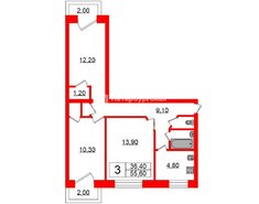 3-комн. кв. 55.6 м² 3/4 этаж