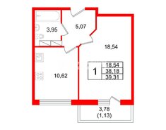1-комн. кв. 38.2 м² 7/9 этаж