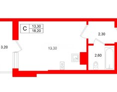 Студия 18.2 м² 9/9 этаж