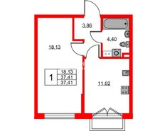 1-комн. кв. 37.41 м² 3/4 этаж
