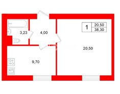 1-комн. кв. 38.3 м² 1/4 этаж