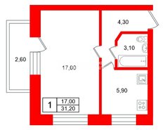 1-комн. кв. 31.2 м² 2/5 этаж