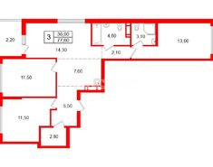 3-комн. кв. 77.6 м² 6/8 этаж
