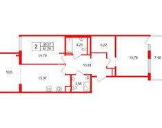 2-комн. кв. 81.2 м² 2/4 этаж
