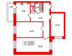 3-комн. кв. 69.3 м² 4/8 этаж