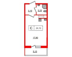 Студия 24.1 м² 3/9 этаж