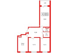 3-комн. кв. 76.1 м² 8/8 этаж