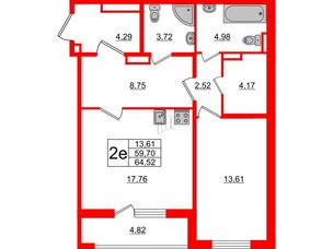 Квартира в ЖК ЦДС Parkolovo, 1 комнатная, 59.7 м², 1 этаж