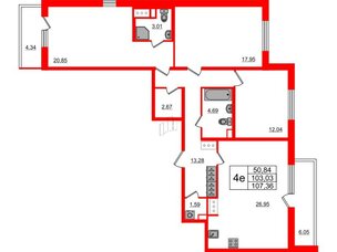 Квартира в ЖК «Чистое небо», 3 комнатная, 103.03 м², 3 этаж