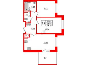 Квартира в ЖК Стрижи в Невском 2, 2 комнатная, 51.75 м², 8 этаж