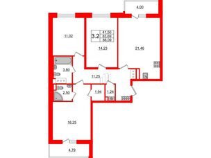 Квартира в ЖК Стрижи в Невском 2, 3 комнатная, 83.69 м², 4 этаж