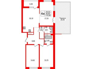 Квартира в ЖК «Черная Речка», 2 комнатная, 85.8 м², 13 этаж