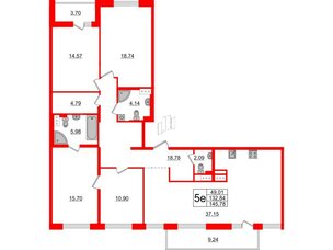 Квартира в ЖК «Черная Речка», 4 комнатная, 132.84 м², 11 этаж