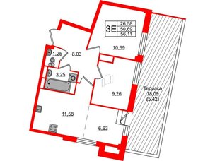 Квартира в ЖК Neva Residence, 2 комнатная, 55.8 м², 8 этаж