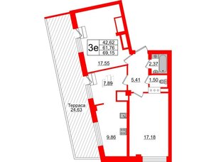 Квартира в ЖК Neva Residence, 2 комнатная, 70.8 м², 8 этаж