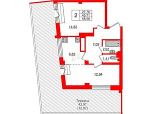 Квартира в ЖК Neva Residence, 2 комнатная, 59.3 м², 7 этаж