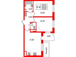 Квартира в ЖК Зеленый квартал на Пулковских высотах, 2 комнатная, 50.6 м², 1 этаж