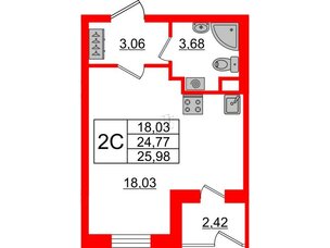 Квартира в ЖК Зеленый квартал на Пулковских высотах, студия, 24.77 м², 1 этаж