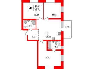 Квартира в ЖК «Северный», 3 комнатная, 74.61 м², 10 этаж