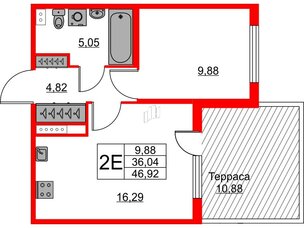 Квартира в ЖК Любоград, 1 комнатная, 36.04 м², 1 этаж