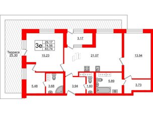 Квартира в ЖК БелАРТ, 2 комнатная, 83.74 м², 21 этаж