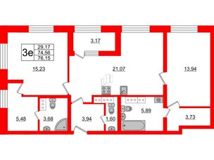 Квартира в ЖК БелАРТ, 2 комнатная, 76.15 м², 23 этаж