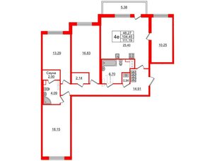 Квартира в ЖК «Солнечный город», 3 комнатная, 103.3 м², 4 этаж