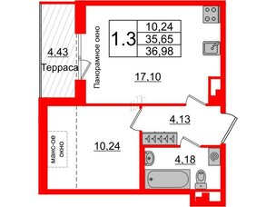 Квартира в ЖК Зеленый квартал на Пулковских высотах, 1 комнатная, 35.65 м², 5 этаж