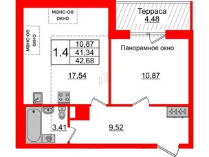Квартира в ЖК Зеленый квартал на Пулковских высотах, 1 комнатная, 41.34 м², 5 этаж