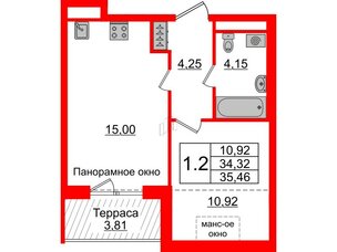 Квартира в ЖК Зеленый квартал на Пулковских высотах, 1 комнатная, 34.32 м², 5 этаж