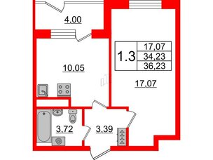 Квартира в ЖК Зеленый квартал на Пулковских высотах, 1 комнатная, 34.23 м², 1 этаж