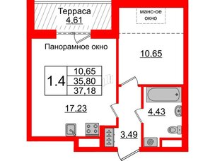 Квартира в ЖК Зеленый квартал на Пулковских высотах, 1 комнатная, 35.8 м², 5 этаж