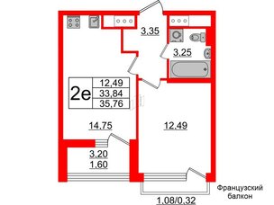Квартира в ЖК GloraX Заневский, 1 комнатная, 35.76 м², 12 этаж