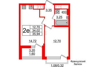 Квартира в ЖК GloraX Заневский, 1 комнатная, 35.94 м², 13 этаж