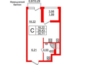 Квартира в ЖК GloraX Заневский, студия, 30.71 м², 12 этаж