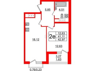 Квартира в ЖК GloraX Заневский, 1 комнатная, 42.97 м², 10 этаж