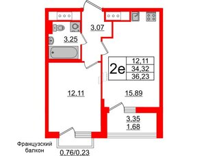 Квартира в ЖК GloraX Заневский, 1 комнатная, 36.23 м², 13 этаж
