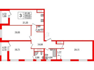 Квартира в ЖК GloraX Заневский, 3 комнатная, 113.03 м², 7 этаж