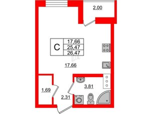 Квартира в ЖК ID Мурино 2, студия, 26.47 м², 12 этаж