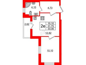 Квартира в ЖК 'Чкалов', 1 комнатная, 33.06 м², 2 этаж