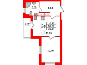 Квартира в ЖК 'Чкалов', 1 комнатная, 32.31 м², 5 этаж