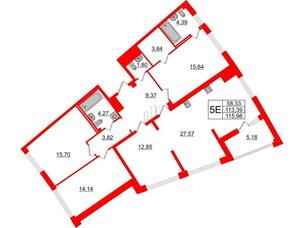 Квартира в ЖК Морская набережная.SeaView 2, 4 комнатная, 115.98 м², 3 этаж